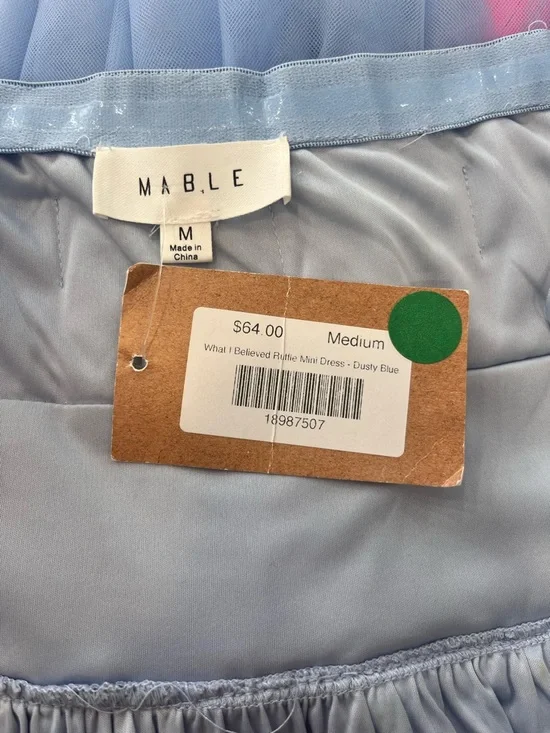 Mable Dusty Blue Ruffle Tulle Mini Dress Strapless Tiered Party Cocktail Medium - Picture 7 of 9